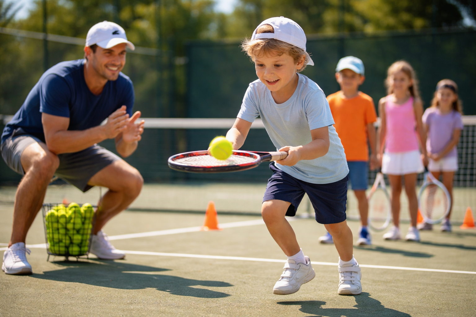 Детская тренировка по теннису: упражнения на контроль ракетки